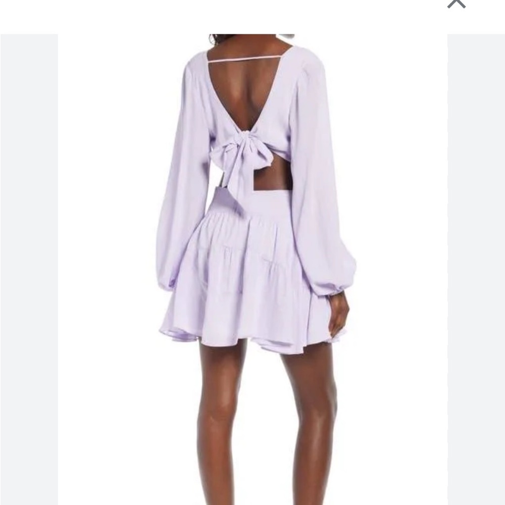 Bardot Purple Pleated Sundress with Bishop Sleeves - Picture 2 of 5
